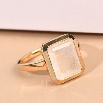 Regenbogen Mondstein Solit&auml;r-Ring, 925 Silber Gelbgold Vermeil  ca. 5,57 ct