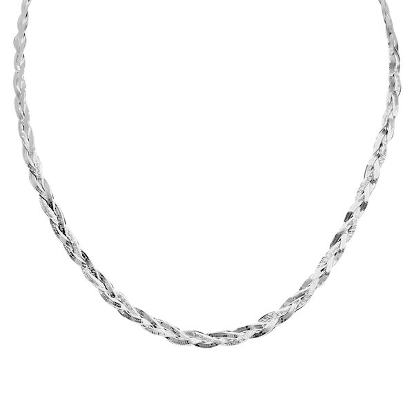 Sparkling italienische, geflochtene Halskette, 925 Silber rhodiniert