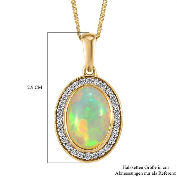 AA nat&uuml;rlicher, &auml;thiopischer Welo Opal und Zirkon-Halo-Anh&auml;nger mit Kette in Silber image number 5