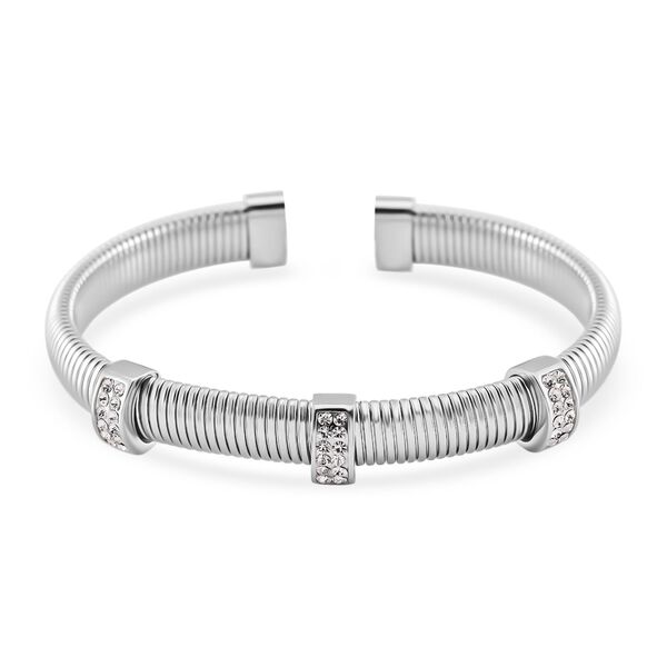 Wei&szlig;er Kristall Armband, flexibel (ca. 18 - 19 cm), 316L Edelstahl