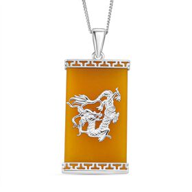 Gelbe Jade Drachen-Anhänger mit Kette, 925 Silber rhodiniert, ca. 16.76 ct