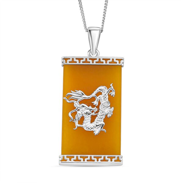 Gelbe Jade Drachen-Anhänger mit Kette, 925 Silber rhodiniert, ca. 16.76 ct image number 0