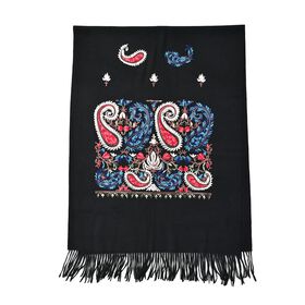 Bestickter Schal mit Paisley Bordüre, Schwarz