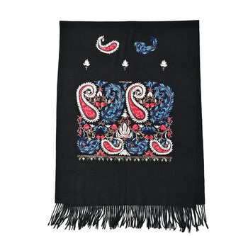 Bestickter Schal mit Paisley Bord&uuml;re, Schwarz