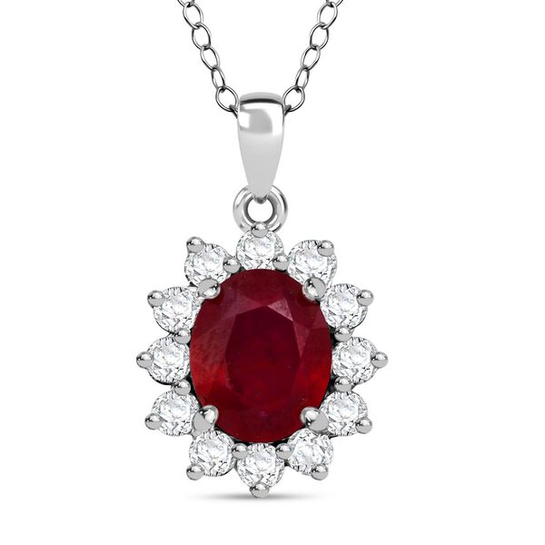 D'Joy afrikanischer Rubin und Zirkon Anh&auml;nger mit 50cm Kette - 7 ct.