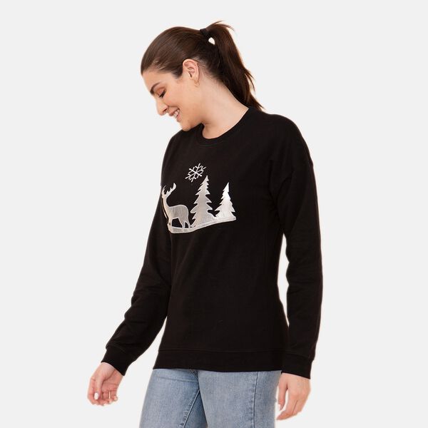 100% Baumwoll-Flanell Strick Sweatshirt mit Applikation, Schwarz Gr&ouml;&szlig;e 40&nbsp; image number 5