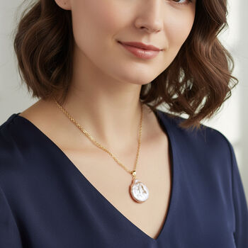 AAA Pfirsich-S&uuml;&szlig;wasser Perle Anh&auml;nger mit Kette  ca. 50 cm 316L Edelstahl, Goldfarben