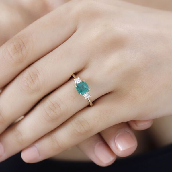 AAA Smaragd und Moissanit Ring in 375 Gold - 1,34 ct. image number 9