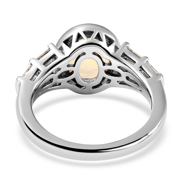 Nat&uuml;rlicher &Auml;thiopischer Opal und Zirkon Seitenstein Ring 925 Silber Rhodium-&Uuml;berzug image number 5