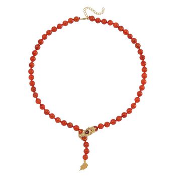 Flexible, rote Jade, rote Granat, Chromdiopsid und Zirkon Halskette - 218,53 ct.