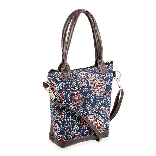 Crossbody Baumwolle, Blockprint, 25.4 x 23 cm, Blau image number 5