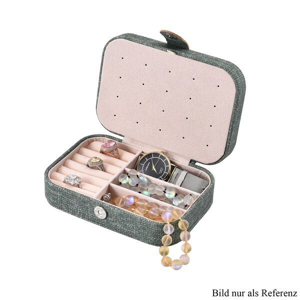 Schmuck Organizer aus naturfreundlichem Kunstleder mit Knopfverschluss, 16x11,5x5,5cm, Gr&uuml;n image number 6