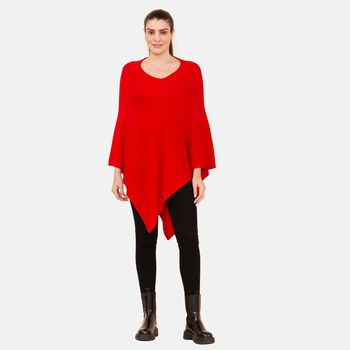 LA MAREY Pashmina Kunstfell Poncho, Rot