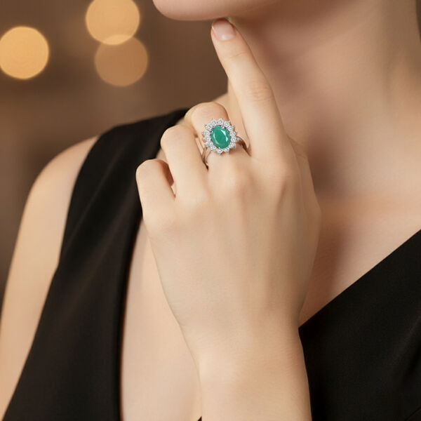 Socoto Smaragd, Wei&szlig;er Zirkon Ring 925 Silber Platiniert (Gr&ouml;&szlig;e 17.00) ca. 1,07 ct image number 3