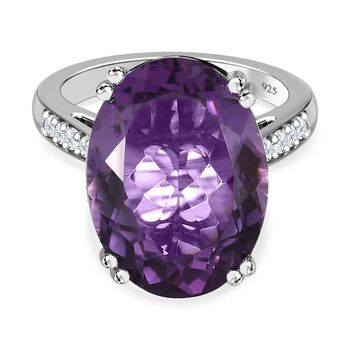Afrikanischer Amethyst, wei&szlig;er Zirkon Ring, 925 Silber platiniert (Gr&ouml;&szlig;e 21.00) ca. 13.53 ct