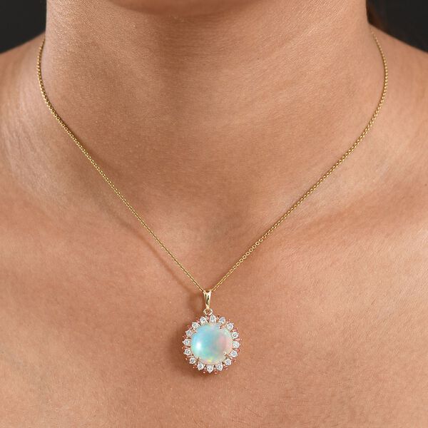 AAA Natürlicher, äthiopischer Welo Opal, Padparadscha Saphir, Lab Grown Diamant Anhänger 585 Gold ca. 6.75 ct image number 3