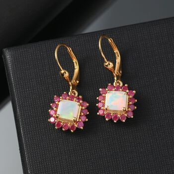 D'Joy Nat&uuml;rliche, &auml;thiopische Welo Opal und Niassa Rubin Ohrringe - 1,34 ct.