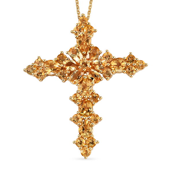 Citrin Kreuz-Anhänger mit Kette, 925 Silber vergoldet ca. 4,81 ct image number 0
