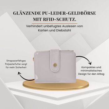 Gl&auml;nzende Geldb&ouml;rse aus PU-Leder mit RFID-Schutz, 12&times;9,5cm, Hellgrau