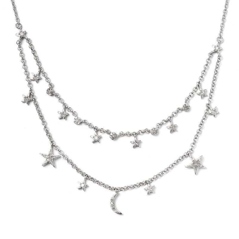 Diamant Stern und Mond Halskette in Silber image number 0