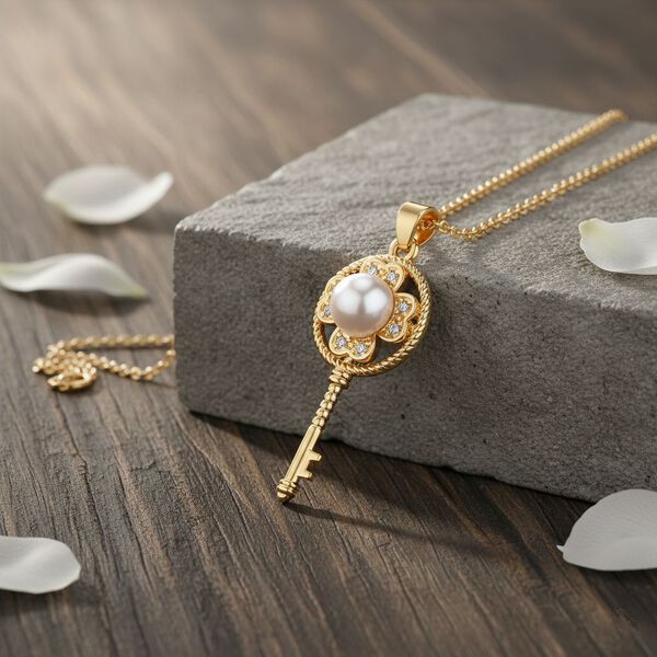 Wei&szlig;e S&uuml;&szlig;wasser Perle (5-7 mm), Wei&szlig;er Zirkonia Schmuckset ca. 50 cm Nickelfreies Messing, Reines Kupfer vergoldet image number 2