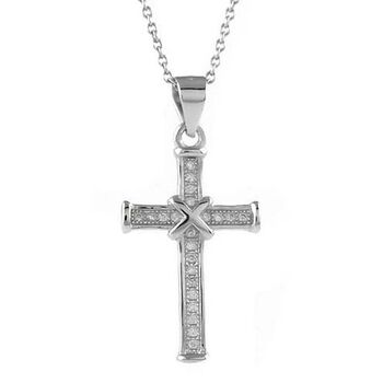 AAA Zirkonia Kreuz-Anh&auml;nger mit Kette, 925 Silber rhodiniert