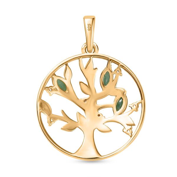 Kagem Sambischer Smaragd, Wei&szlig;er Zirkon Anh&auml;nger 925 Silber 750 Gelb Vergoldet ca. 0.51 ct image number 4