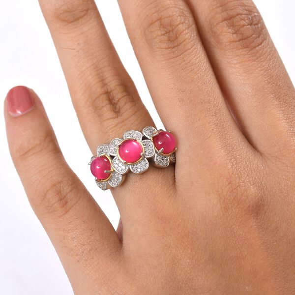 D'Joy Maulbeer Mondstein, Wei&szlig;er Zirkon Ring 925 Silber Rhodiniert und 750 Gelbgold Vermeil (Gr&ouml;&szlig;e 17.00) ca. 3,71 ct image number 3