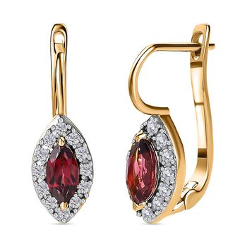 AAA Orissa Rose Granat, Wei&szlig;er Zirkon Ohrringe, 925 Silber Gelbgold Vermeil, ca. 1.42 ct