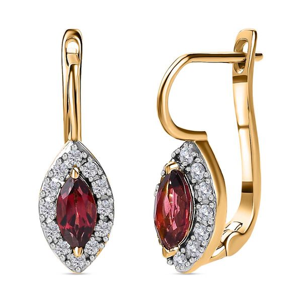 AAA Orissa Rose Granat, Wei&szlig;er Zirkon Ohrringe, 925 Silber Gelbgold Vermeil, ca. 1.42 ct