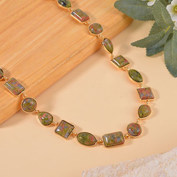 Unakite Halskette ca. 45 cm Legierung Standard gelb vergoldet ca. 160,00 ct. image number 2