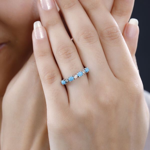 AA Amerikanischer, nat&uuml;rlicher Sleeping Beauty T&uuml;rkis, Wei&szlig;er Zirkon Ring 925 Silber platiniert (Gr&ouml;&szlig;e 21.00) ca. 0.70 ct image number 3