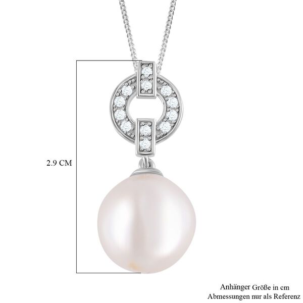 13-14mm wei&szlig;er Edison-Perle und Zirkon-Anh&auml;nger mit Kette - 0,35ct. image number 6