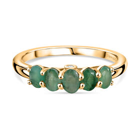 D'Joy AA Smaragd, Weißer Diamant Ring 925 Silber 750 Gelb Vergoldet (Größe 17.00) ca. 0,84 ct