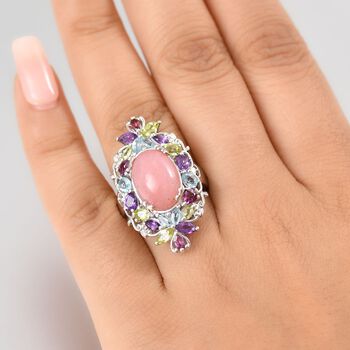 AA Vinicunca-Peruanischer Opal, Himmelblauer Topas, Mehrfarbige Edelsteine Ring, 925 Silber rhodiniert (Gr&ouml;&szlig;e 21.00) ca. 8.23 ct