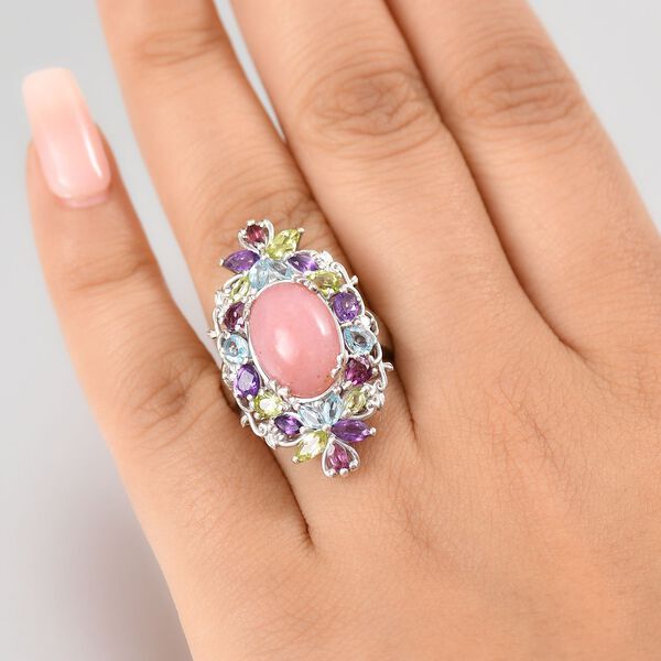 AA Vinicunca-Peruanischer Opal, Himmelblauer Topas, Mehrfarbige Edelsteine Ring, 925 Silber rhodiniert (Gr&ouml;&szlig;e 21.00) ca. 8.23 ct image number 2