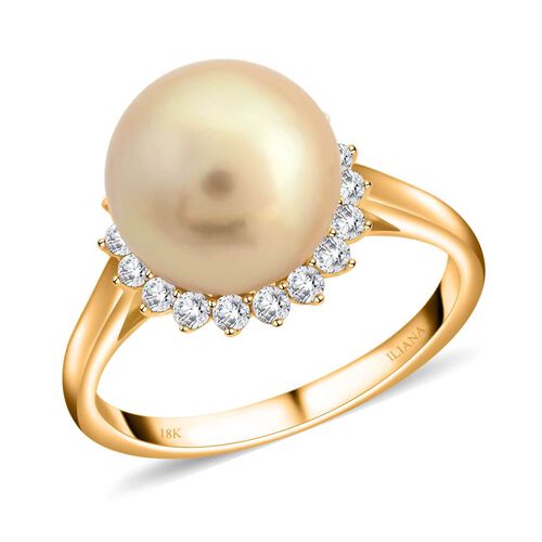ILIANA zertifiziert und geprüft AAA goldene Südsee Perle und SI-GH Diamant Ring in 750 Gold image number 0