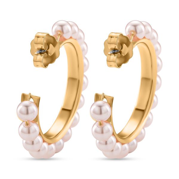 Pfirsich Muschelperle (5-7 mm) Ohrringe, 316L Edelstahl, vergoldet image number 5