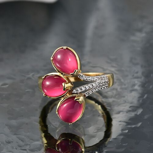 D'Joy Maulbeer Mondstein, Weißer Zirkon Ring 925 Silber 750 Gelb Vergoldet (Größe 18.00) ca. 3,99 ct image number 1