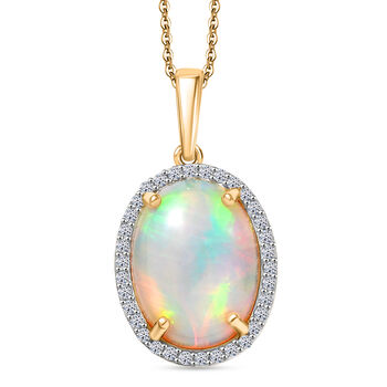AAA Nat&uuml;rlicher, &auml;thiopischer Welo Opal, Lab Grown Diamant Schmuckset ca. 50 cm 925 Silber 750 Gelbgold vermeil ca. 6,56 ct.