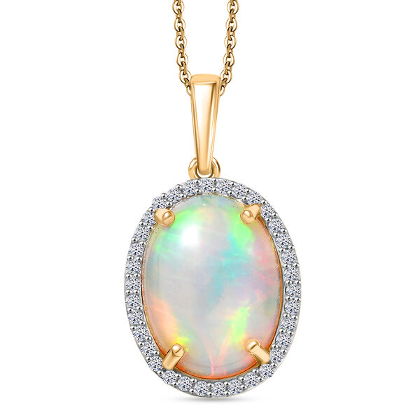 AAA Nat&uuml;rlicher, &auml;thiopischer Welo Opal, Lab Grown Diamant Schmuckset ca. 50 cm 925 Silber 750 Gelbgold vermeil ca. 6,56 ct.