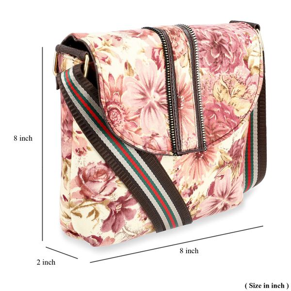 "double partioned printed sling bag 9x8"" 23x20 cms Peach" image number 9