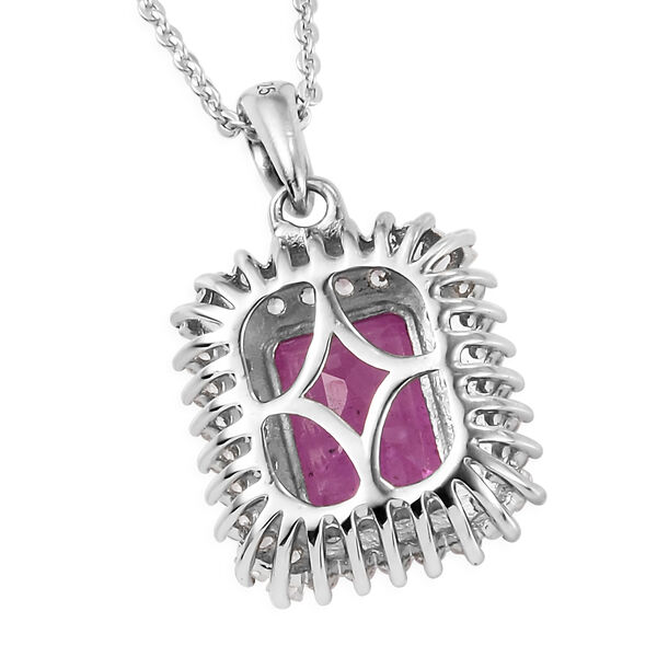 Ilakaka Rosa Saphir (Fissure gef&uuml;llt) und Zirkon Anh&auml;nger mit Silberkette 50 cm 925 Silber platiniert ca. 4,49 ct image number 5