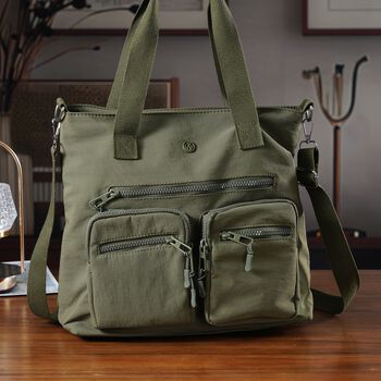 Crossbody-Schultertasche mit Mehrfachf&auml;chern, 31x30x14cm, Gr&uuml;n