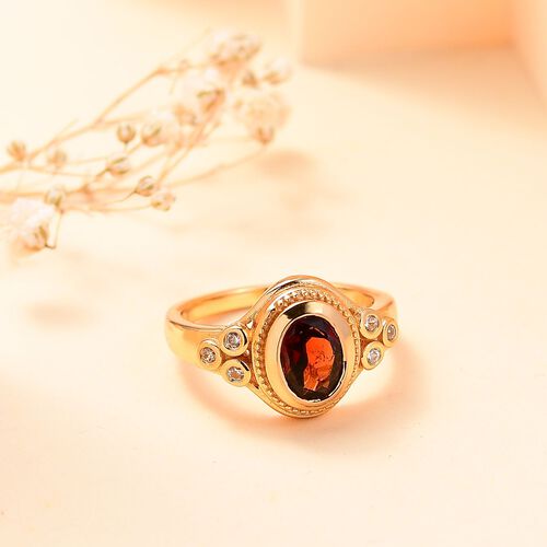 Roter Granat, Weißer Zirkon Ring Messing (Größe 16.00) ca. 1,49 ct image number 1