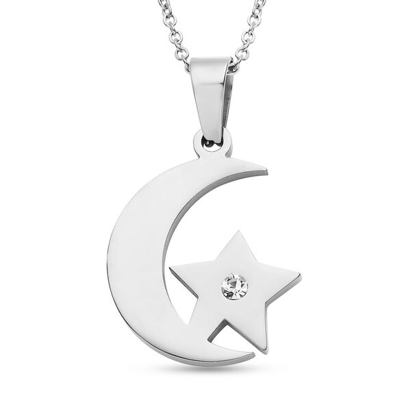 2er - Set weiße Kristall-Ohrringe und Halskette, ca. 50 cm, Edelstahl image number 2