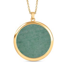 Grüner Aventurin Sodalith Anhänger mit Kette, Edelstahl, vergoldet, ca. 75.00 ct