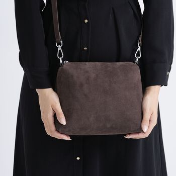 2er-Set Echtleder-Taschen, Shopper und Umh&auml;ngetasche mit trendigem Leopardenmuster, Dunkelbraun