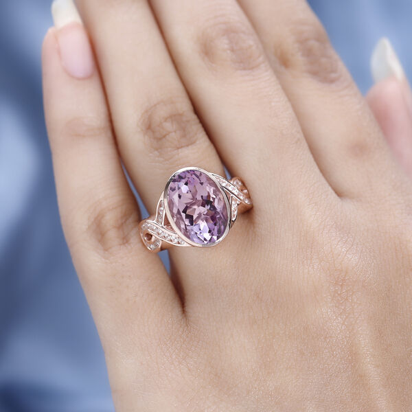 AAA Rose De France Amethyst, wei&szlig;er Zirkon Ring, 925 Silber ros&eacute;vergoldet (Gr&ouml;&szlig;e 16.00) ca. 6.28 ct image number 2
