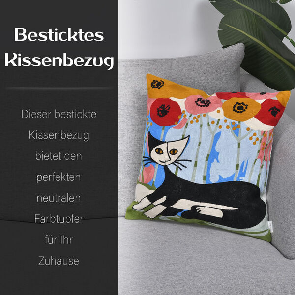 Katze am Fensterbank Besticktes Kissenbezug aus 100% Baumwolle, 43x43 cm, Fensterbank image number 7